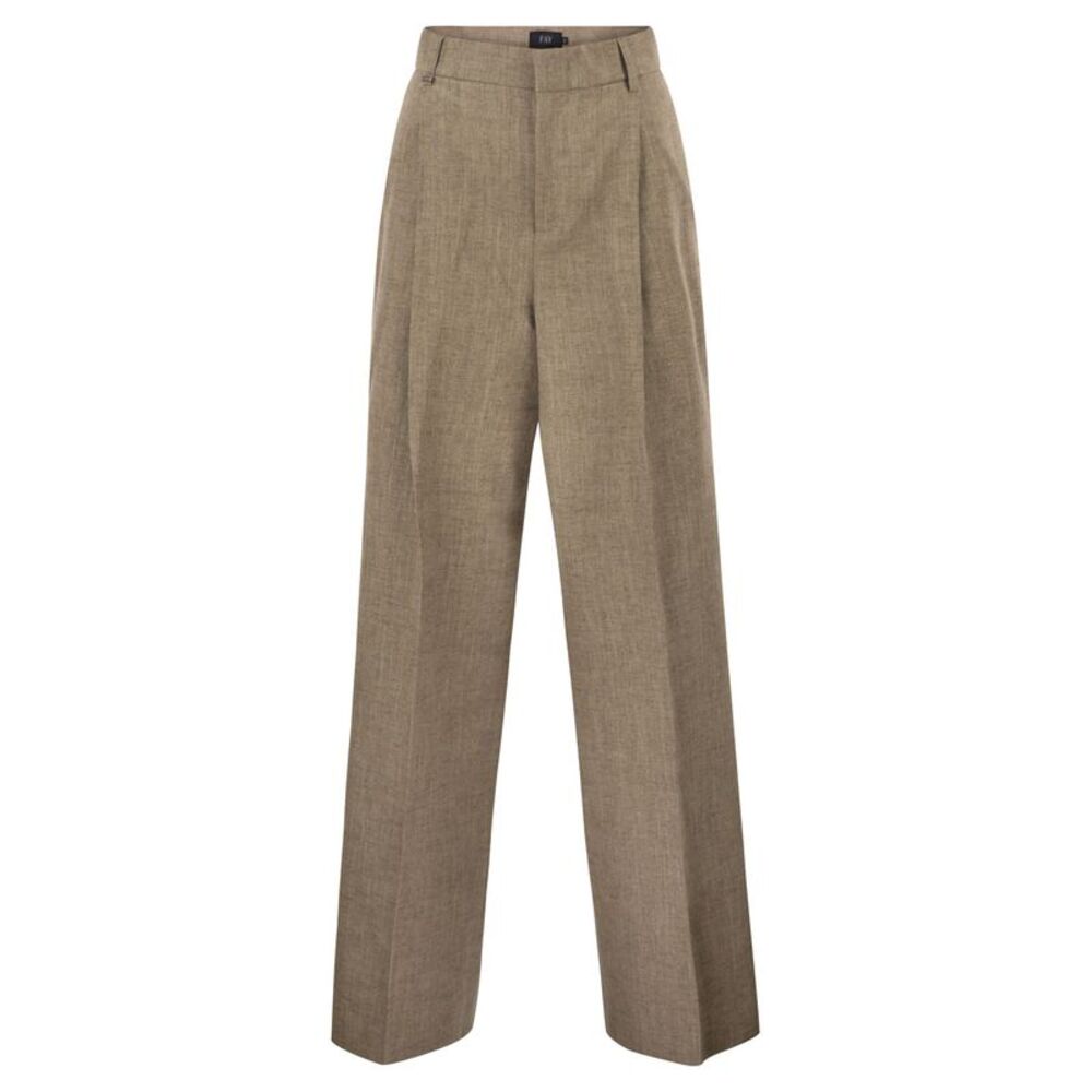 Fay Women Regular Fit Trousers In Micro-Check Cotton And Linen